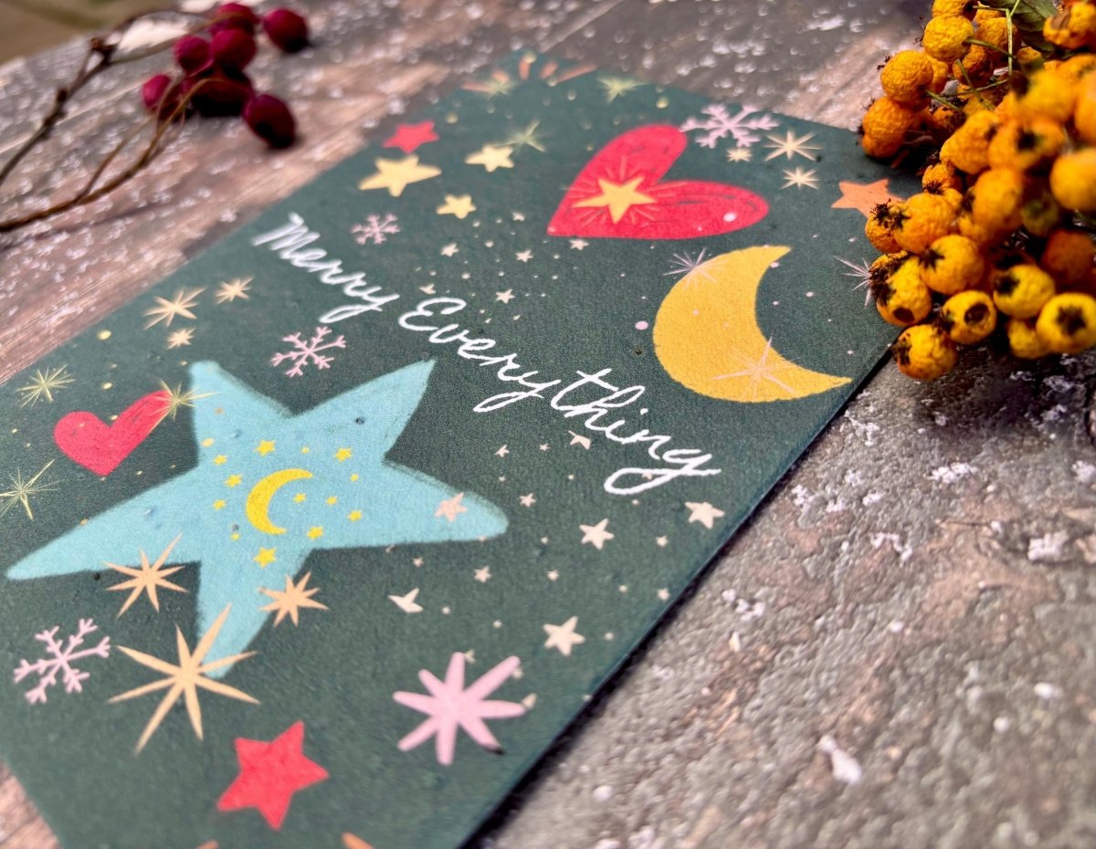 Plantable Seed Paper Christmas Card: Merry Everything, Eco - Friendly - Erika's Whimsical Art