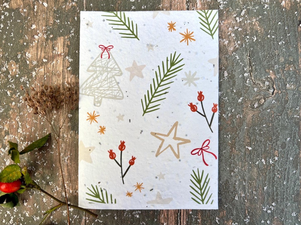 Plantable Seed Paper Christmas Card: Wreath Illustration, Eco - Friendly - Erika's Whimsical Art