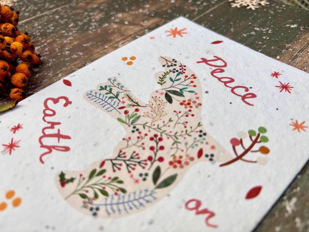 Plantable Seed Paper Christmas Card: Peace on Earth, Eco - Friendly - Erika's Whimsical Art