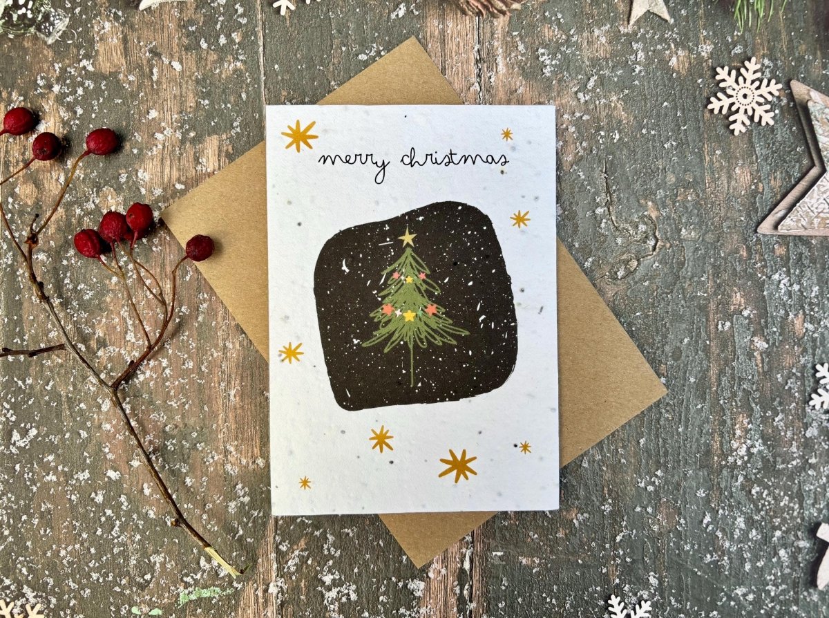 Plantable Seed Paper Christmas Card: Wreath Illustration, Eco - Friendly - Erika's Whimsical Art