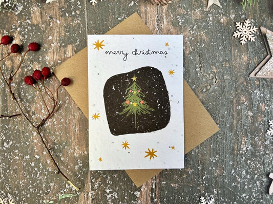 Plantable Seed Paper Christmas Card: Wreath Illustration, Eco - Friendly - Erika's Whimsical Art