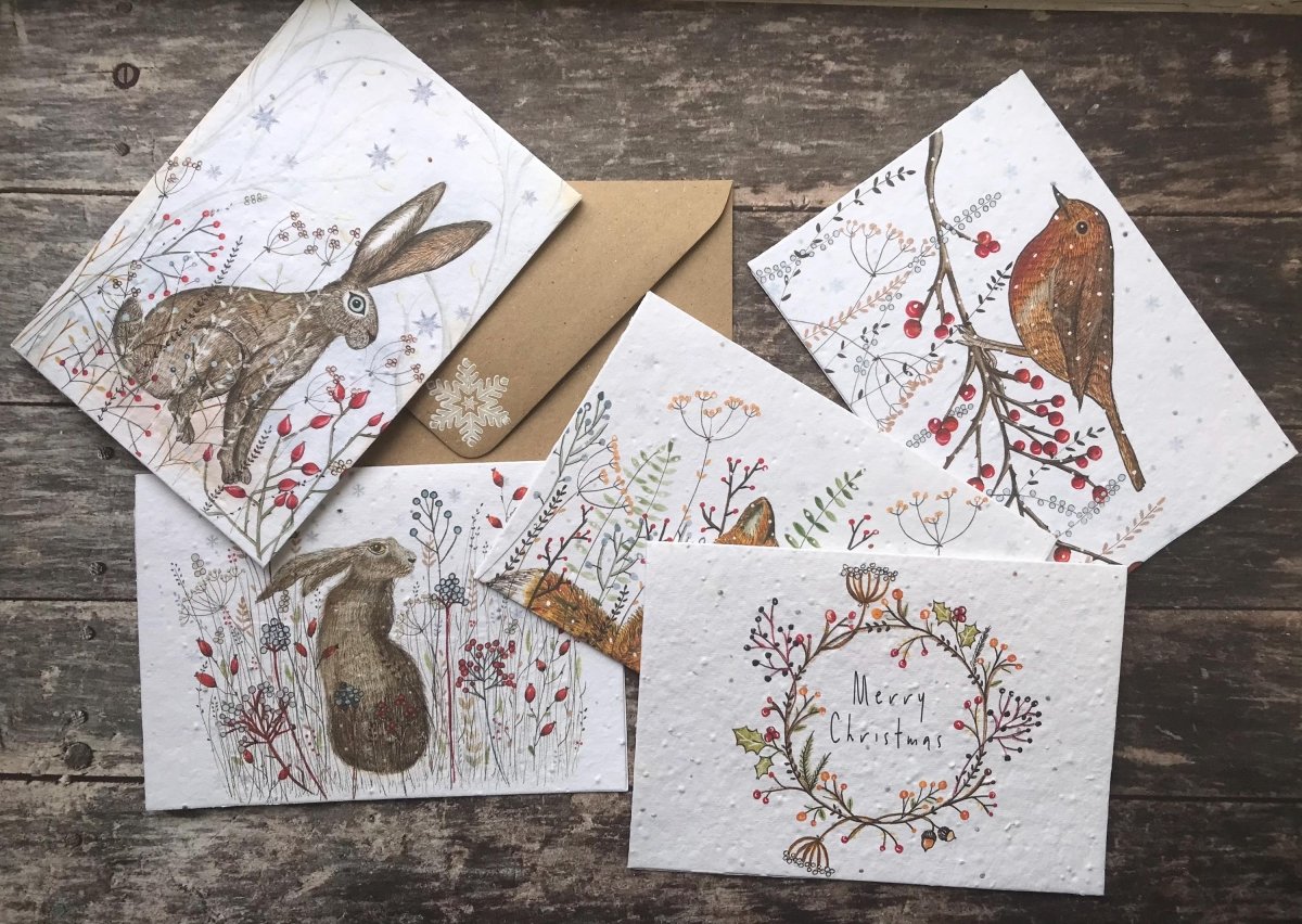 Plantable Seed Paper Christmas Cards: Eco - Friendly Wildflower Holiday Greetings - Erika's Whimsical Art