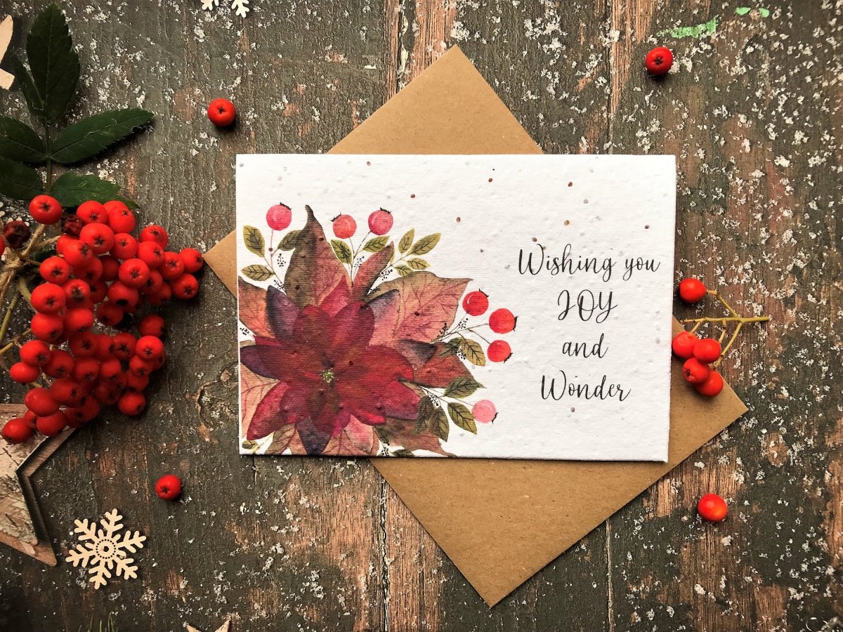 Plantable Seed Paper Christmas cards,Illustrated Christmas card,Christmas poinsettia Illustration,Eco Friendly cards,Christmas floral card - Erika's Whimsical Art