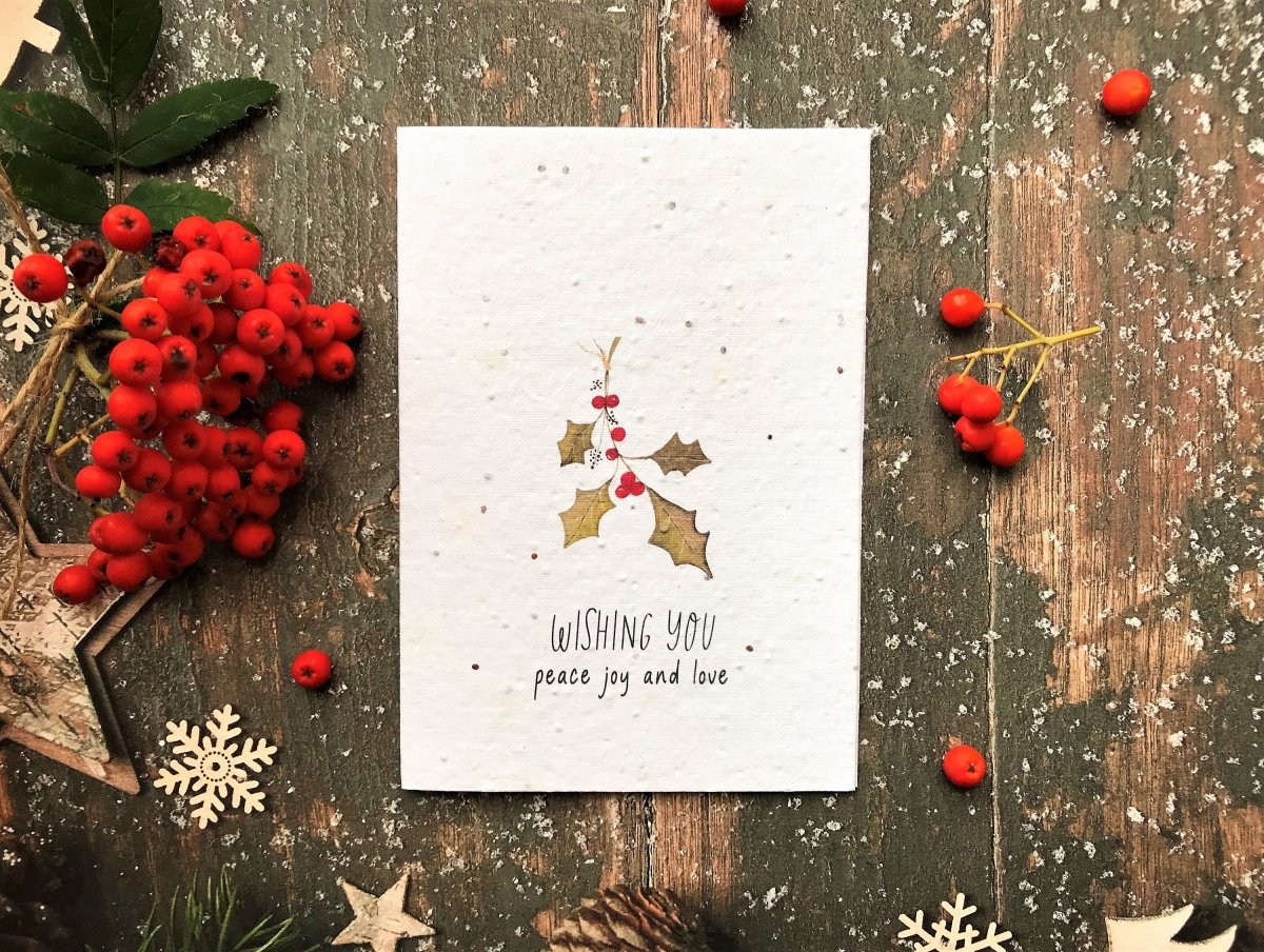 Plantable Seed Paper Christmas cards,Illustrated Christmas card,Holly card,Christmas Holly Illustration,Eco Friendly cards,Christmas floral - Erika's Whimsical Art