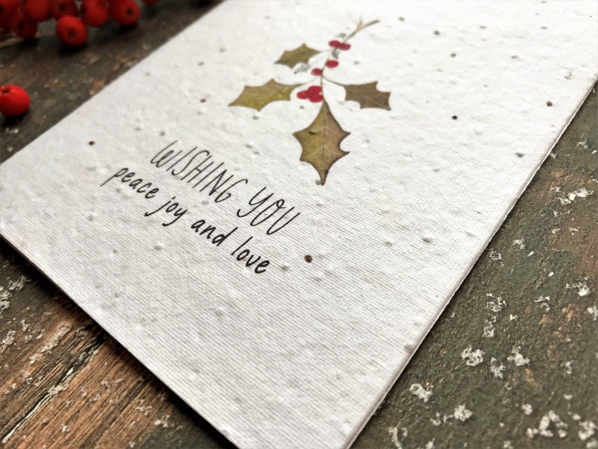 Plantable Seed Paper Christmas cards,Illustrated Christmas card,Holly card,Christmas Holly Illustration,Eco Friendly cards,Christmas floral - Erika's Whimsical Art