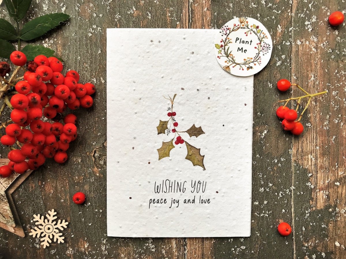 Plantable Seed Paper Christmas cards,Illustrated Christmas card,Holly card,Christmas Holly Illustration,Eco Friendly cards,Christmas floral - Erika's Whimsical Art