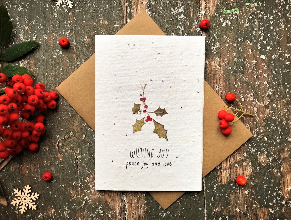 Plantable Seed Paper Christmas cards,Illustrated Christmas card,Holly card,Christmas Holly Illustration,Eco Friendly cards,Christmas floral - Erika's Whimsical Art