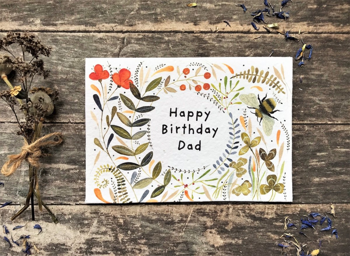 Plantable Seed Paper Dad Birthday Card: Eco - Friendly Floral Design - Erika's Whimsical Art