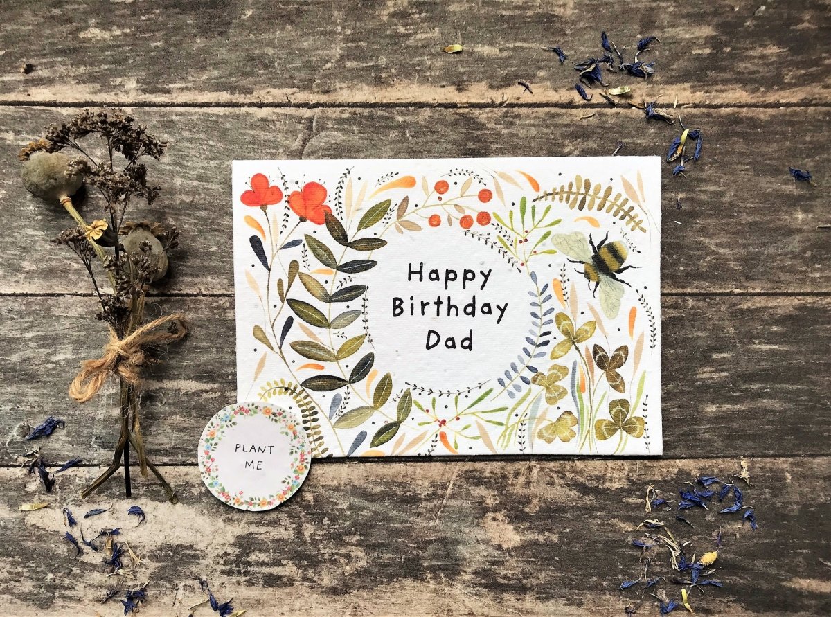 Plantable Seed Paper Dad Birthday Card: Eco - Friendly Floral Design - Erika's Whimsical Art