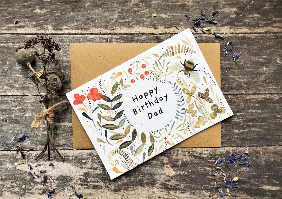 Plantable Seed Paper Dad Birthday Card: Eco - Friendly Floral Design - Erika's Whimsical Art