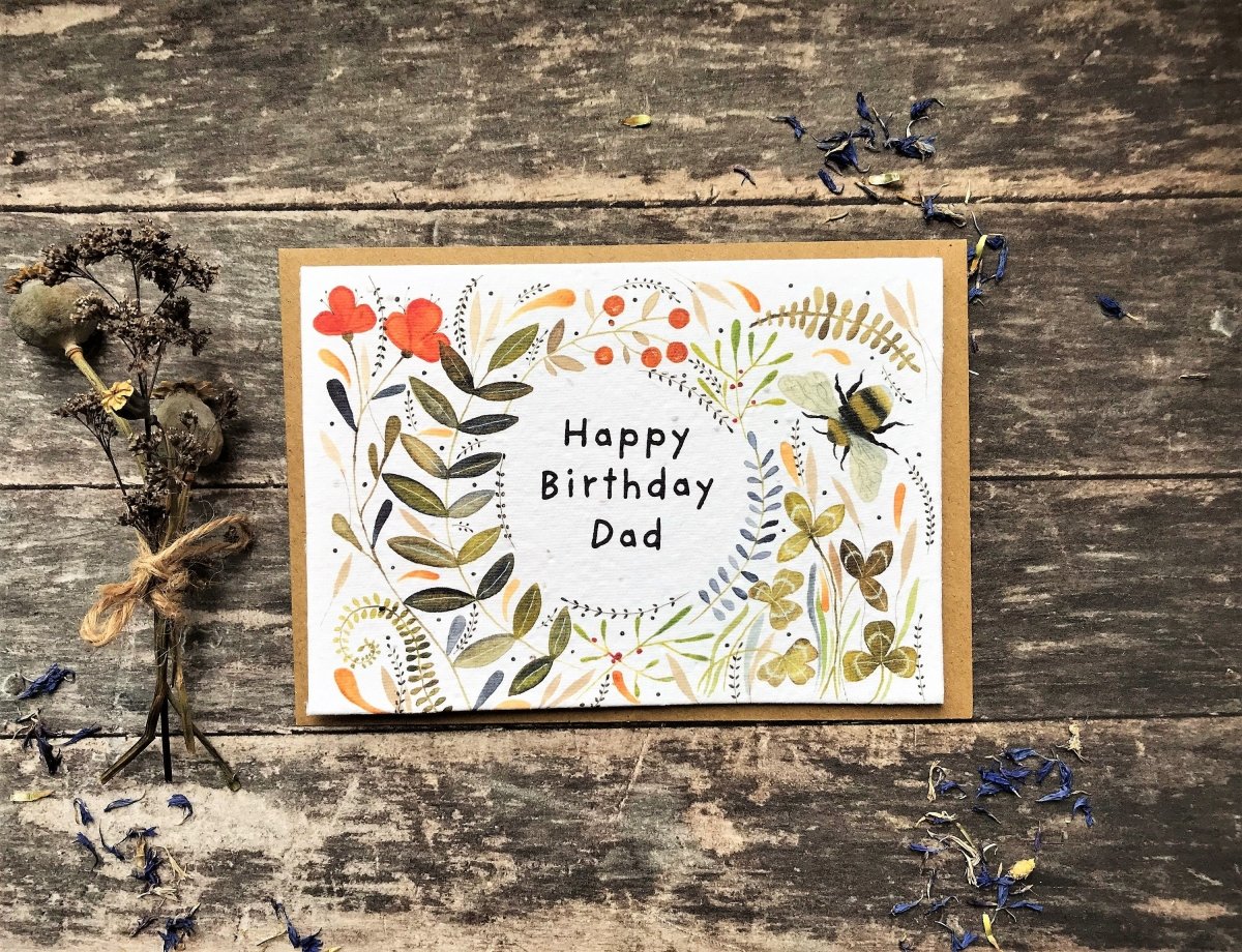 Plantable Seed Paper Dad Birthday Card: Eco - Friendly Floral Design - Erika's Whimsical Art