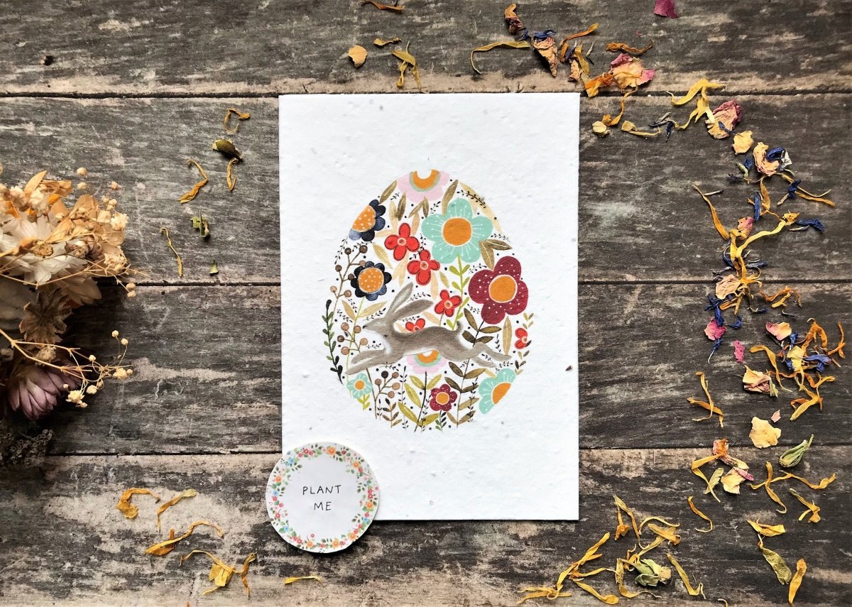 Plantable Seed Paper Easter Card, Blank Inside, Easter Bunny greeting card, Spring flowers, Easter Cards,Happy Easter Cards,Easter Hare Card - Erika's Whimsical Art