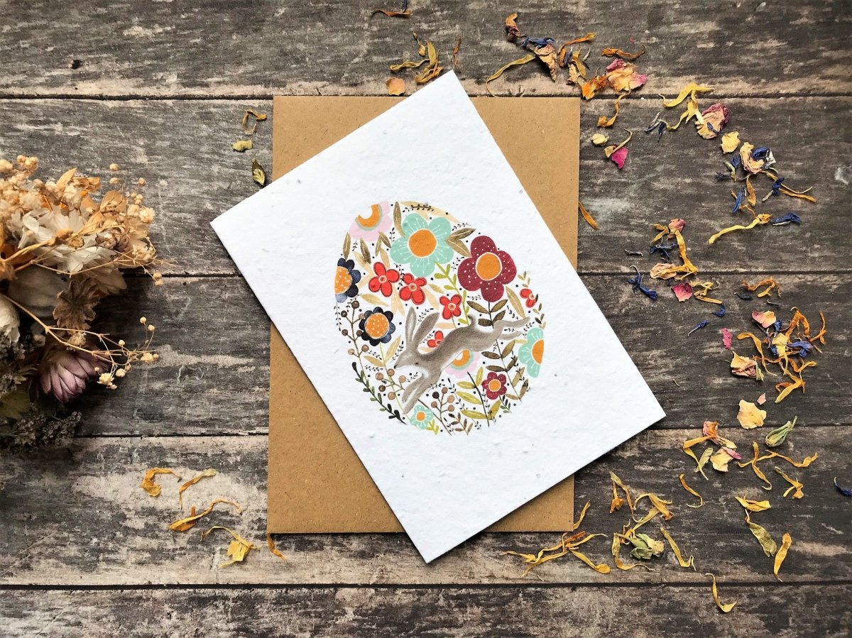 Plantable Seed Paper Easter Card, Blank Inside, Easter Bunny greeting card, Spring flowers, Easter Cards,Happy Easter Cards,Easter Hare Card - Erika's Whimsical Art