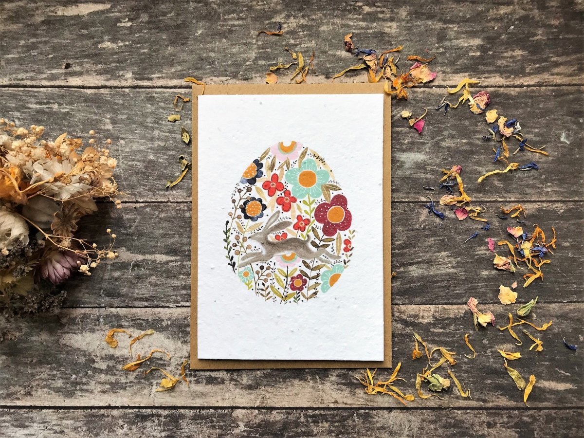 Plantable Seed Paper Easter Card, Blank Inside, Easter Bunny greeting card, Spring flowers, Easter Cards,Happy Easter Cards,Easter Hare Card - Erika's Whimsical Art