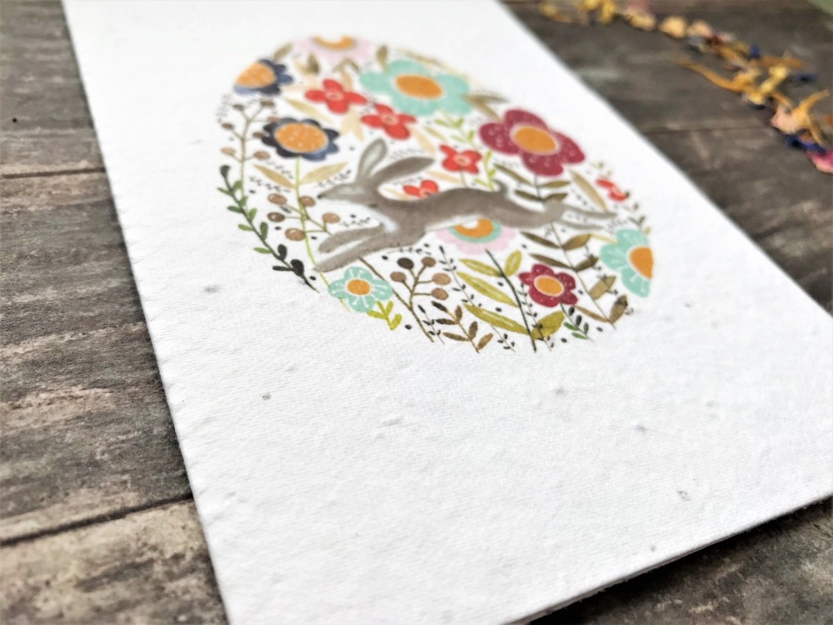 Plantable Seed Paper Easter Card, Blank Inside, Easter Bunny greeting card, Spring flowers, Easter Cards,Happy Easter Cards,Easter Hare Card - Erika's Whimsical Art