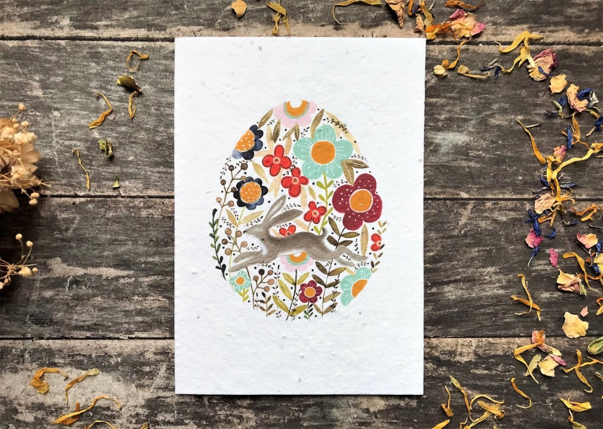 Plantable Seed Paper Easter Card, Blank Inside, Easter Bunny greeting card, Spring flowers, Easter Cards,Happy Easter Cards,Easter Hare Card - Erika's Whimsical Art