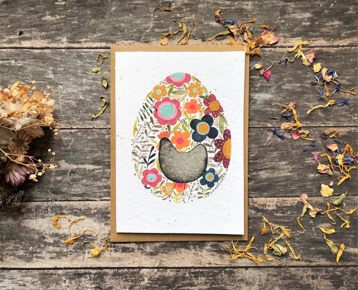 Plantable Seed Paper Easter Card, Blank Inside, Easter Chicken greeting card, Spring flowers, Easter Cards,Happy Easter Cards,Spring Chicken - Erika's Whimsical Art