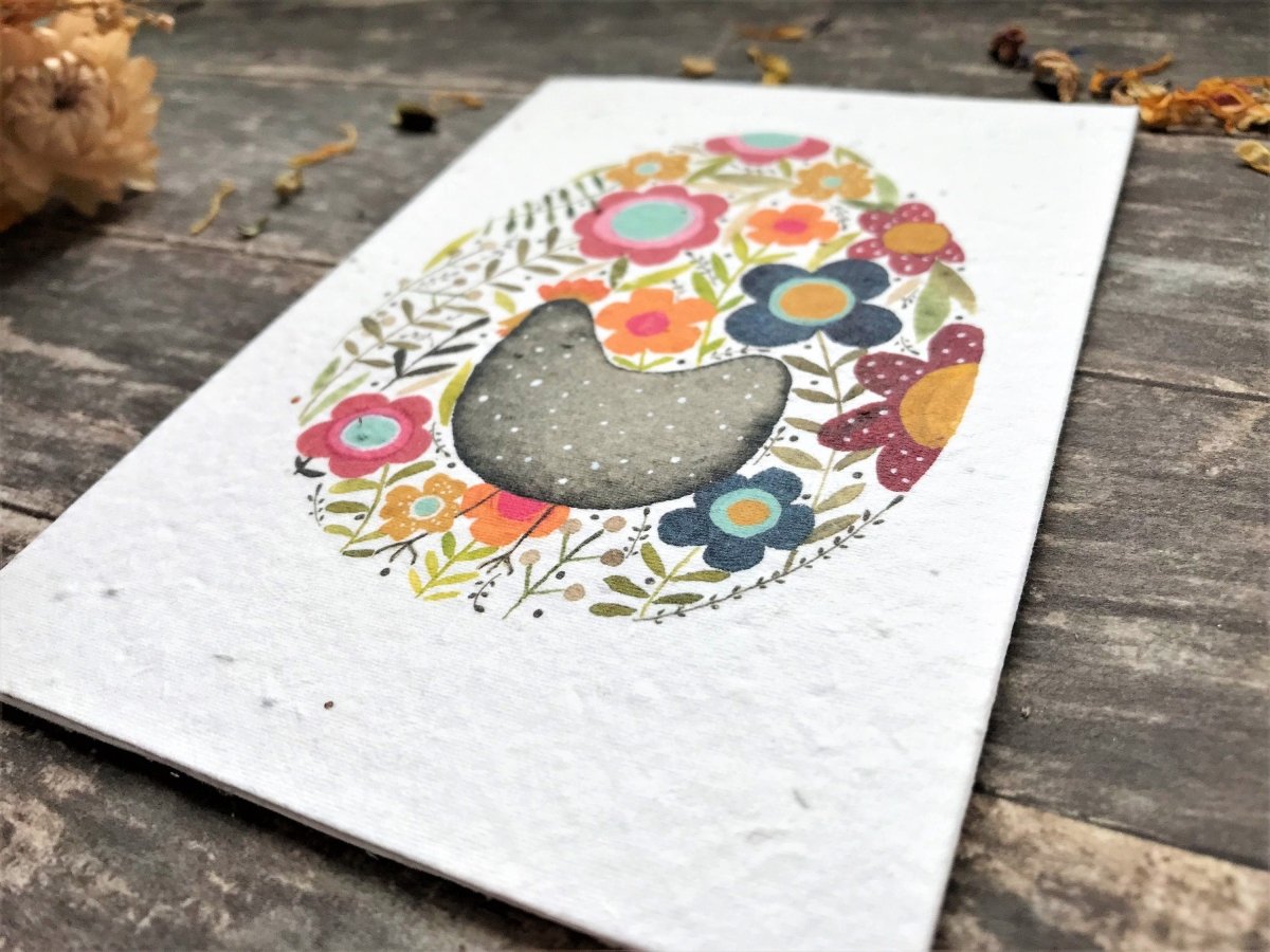 Plantable Seed Paper Easter Card, Blank Inside, Easter Chicken greeting card, Spring flowers, Easter Cards,Happy Easter Cards,Spring Chicken - Erika's Whimsical Art