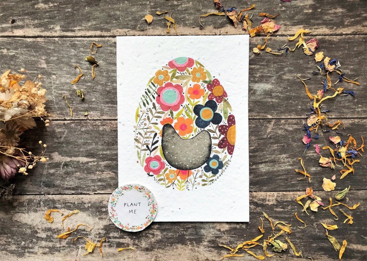Plantable Seed Paper Easter Card, Blank Inside, Easter Chicken greeting card, Spring flowers, Easter Cards,Happy Easter Cards,Spring Chicken - Erika's Whimsical Art