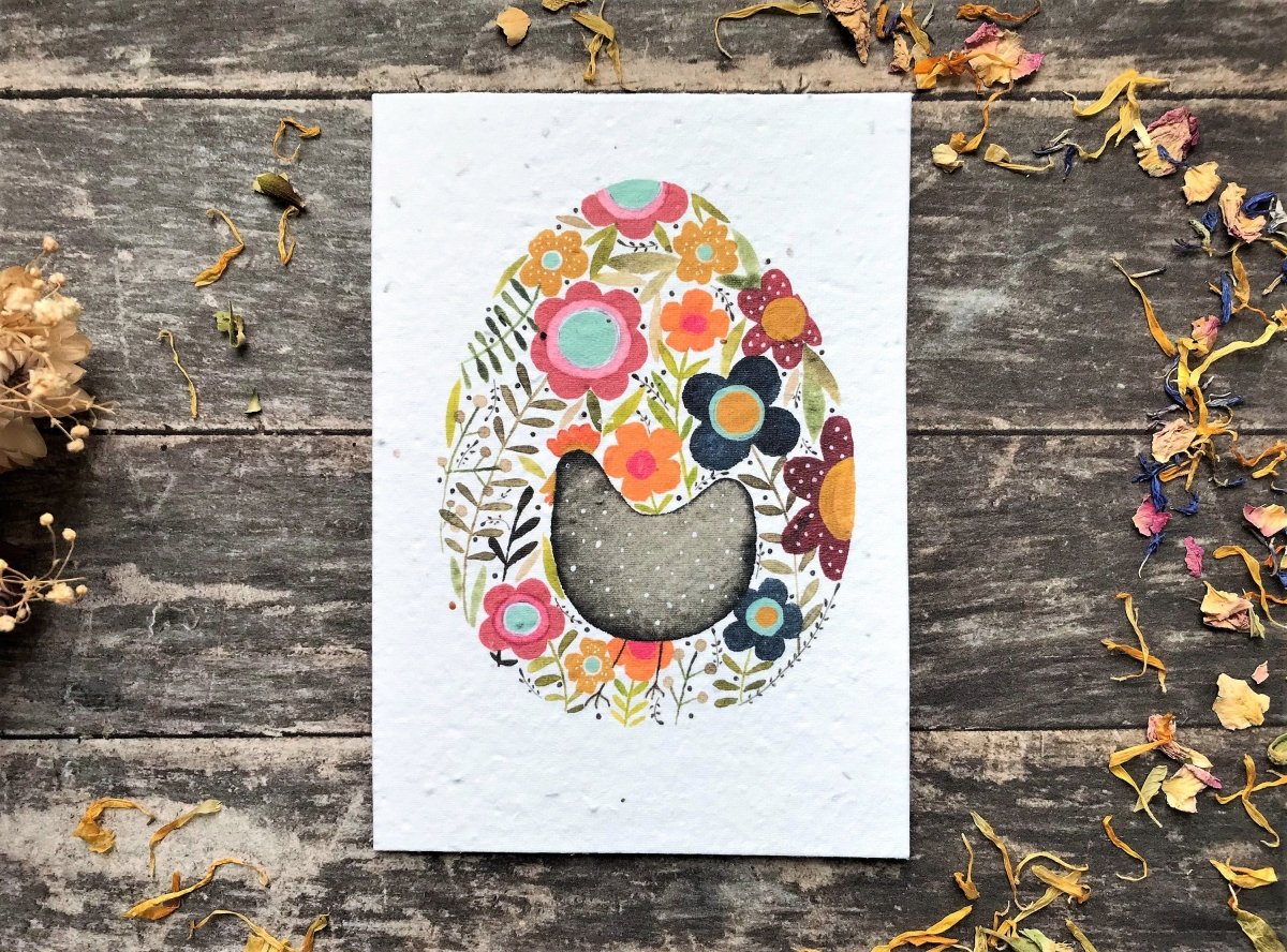 Plantable Seed Paper Easter Card, Blank Inside, Easter Chicken greeting card, Spring flowers, Easter Cards,Happy Easter Cards,Spring Chicken - Erika's Whimsical Art