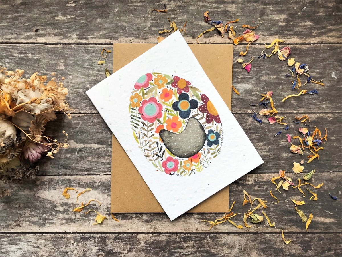 Plantable Seed Paper Easter Card, Blank Inside, Easter Chicken greeting card, Spring flowers, Easter Cards,Happy Easter Cards,Spring Chicken - Erika's Whimsical Art