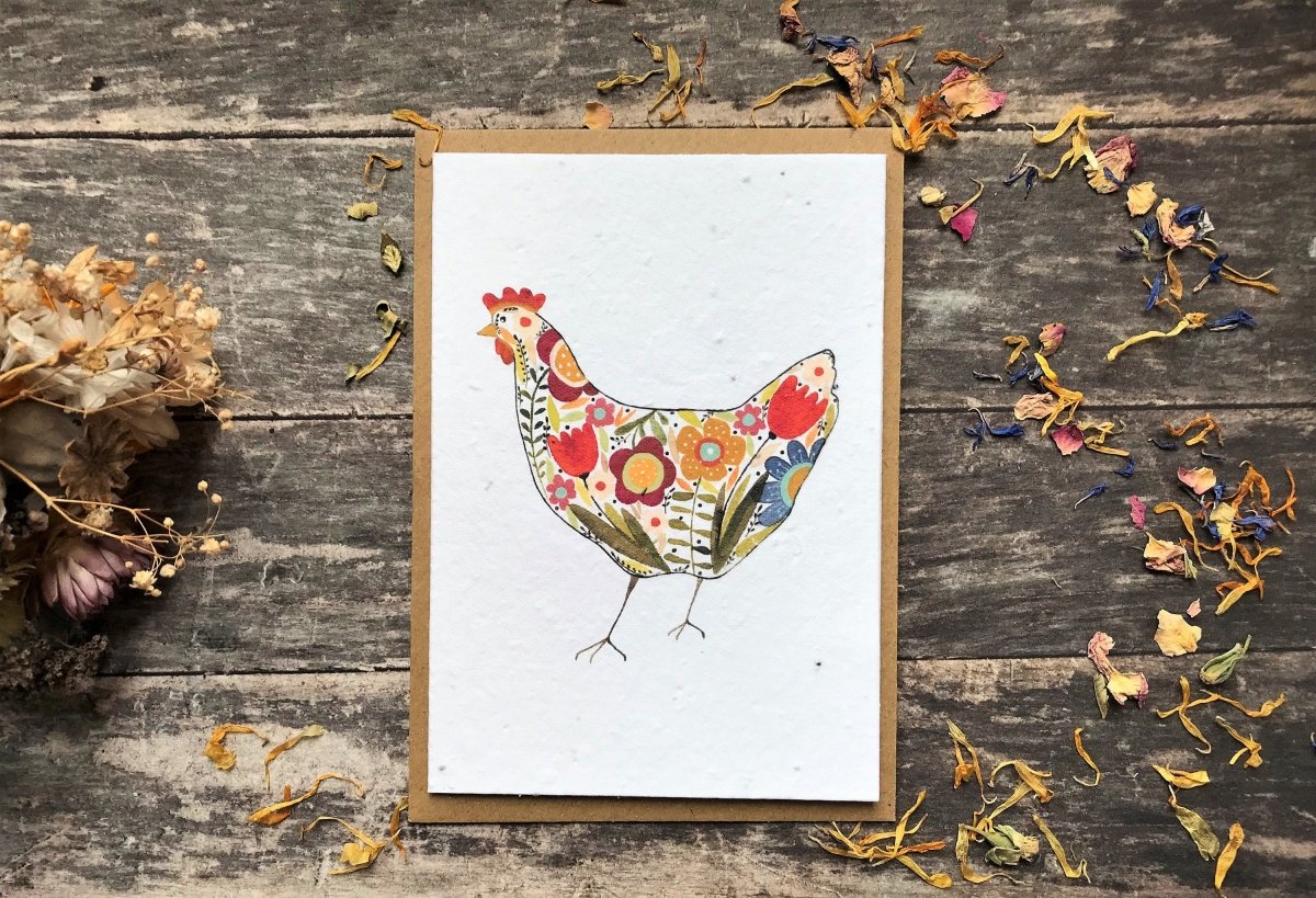 Plantable Seed Paper Easter Card, Blank Inside, Easter Chicken greeting card, Spring flowers,Easter Cards, Happy Easter Cards,Spring Chicken - Erika's Whimsical Art
