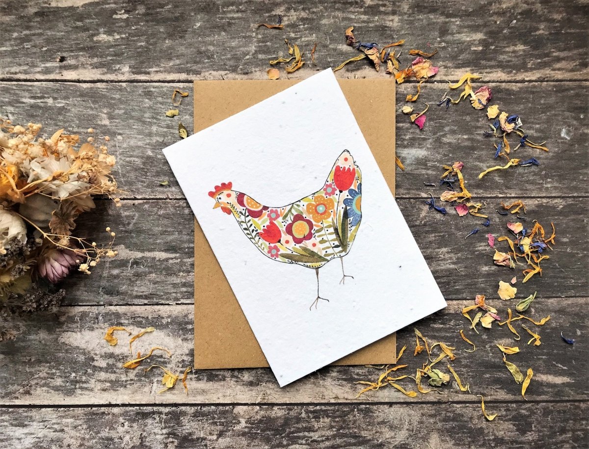 Plantable Seed Paper Easter Card, Blank Inside, Easter Chicken greeting card, Spring flowers,Easter Cards, Happy Easter Cards,Spring Chicken - Erika's Whimsical Art