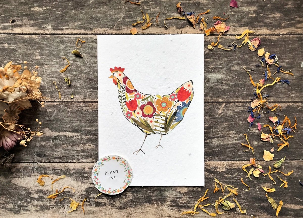 Plantable Seed Paper Easter Card, Blank Inside, Easter Chicken greeting card, Spring flowers,Easter Cards, Happy Easter Cards,Spring Chicken - Erika's Whimsical Art