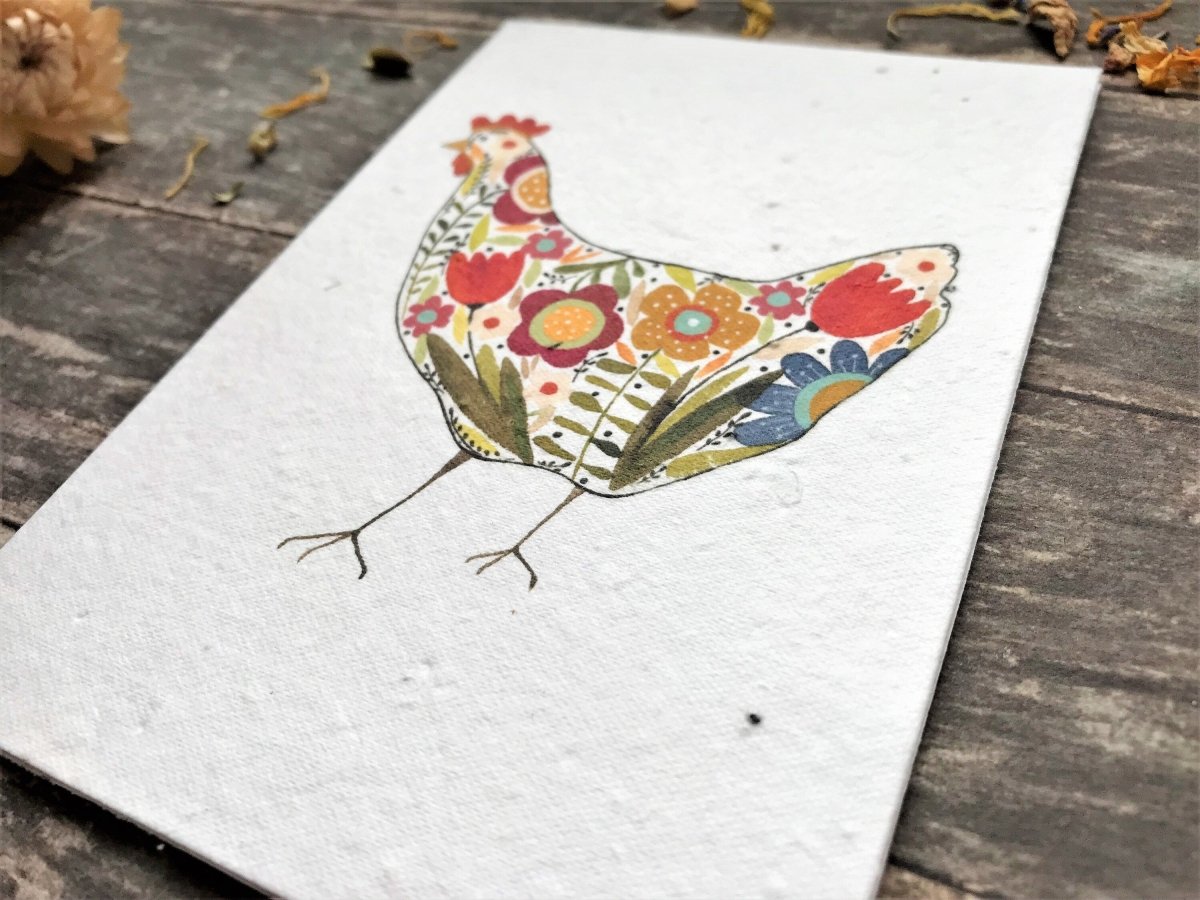 Plantable Seed Paper Easter Card, Blank Inside, Easter Chicken greeting card, Spring flowers,Easter Cards, Happy Easter Cards,Spring Chicken - Erika's Whimsical Art