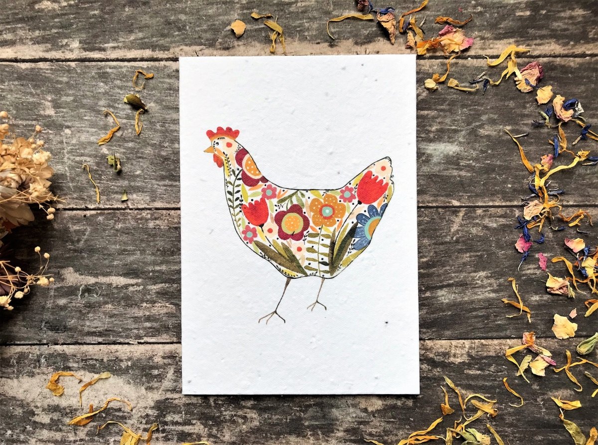 Plantable Seed Paper Easter Card, Blank Inside, Easter Chicken greeting card, Spring flowers,Easter Cards, Happy Easter Cards,Spring Chicken - Erika's Whimsical Art