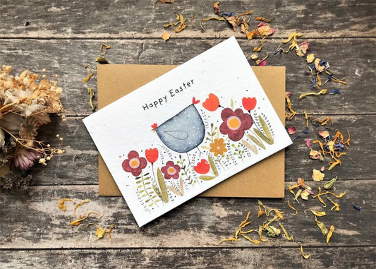 Plantable Seed Paper Easter Card, Blank Inside, Easter Eggs greeting card, Easter Chicken, Easter Cards, Happy Easter Cards, Spring Chicken - Erika's Whimsical Art