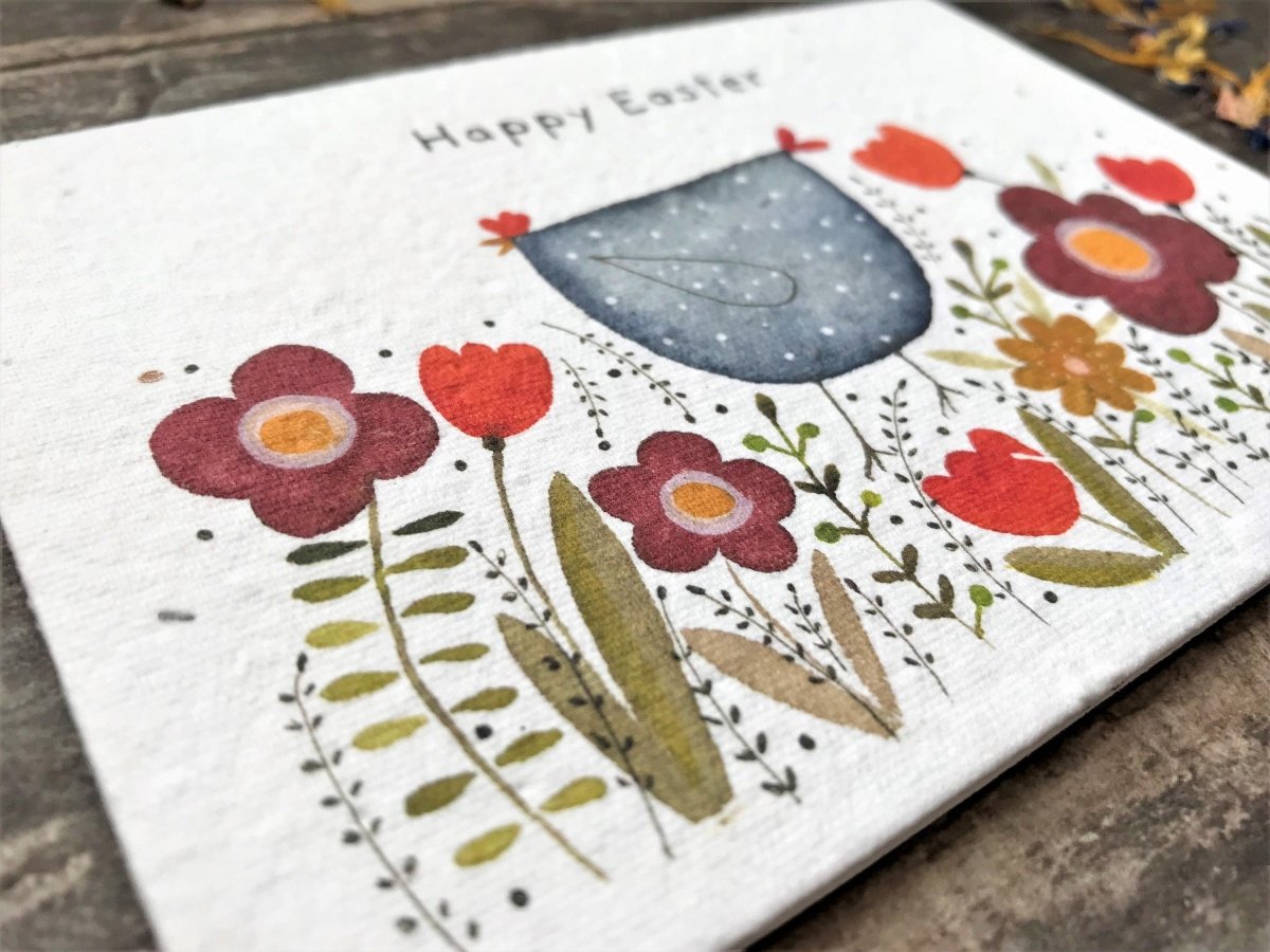 Plantable Seed Paper Easter Card, Blank Inside, Easter Eggs greeting card, Easter Chicken, Easter Cards, Happy Easter Cards, Spring Chicken - Erika's Whimsical Art
