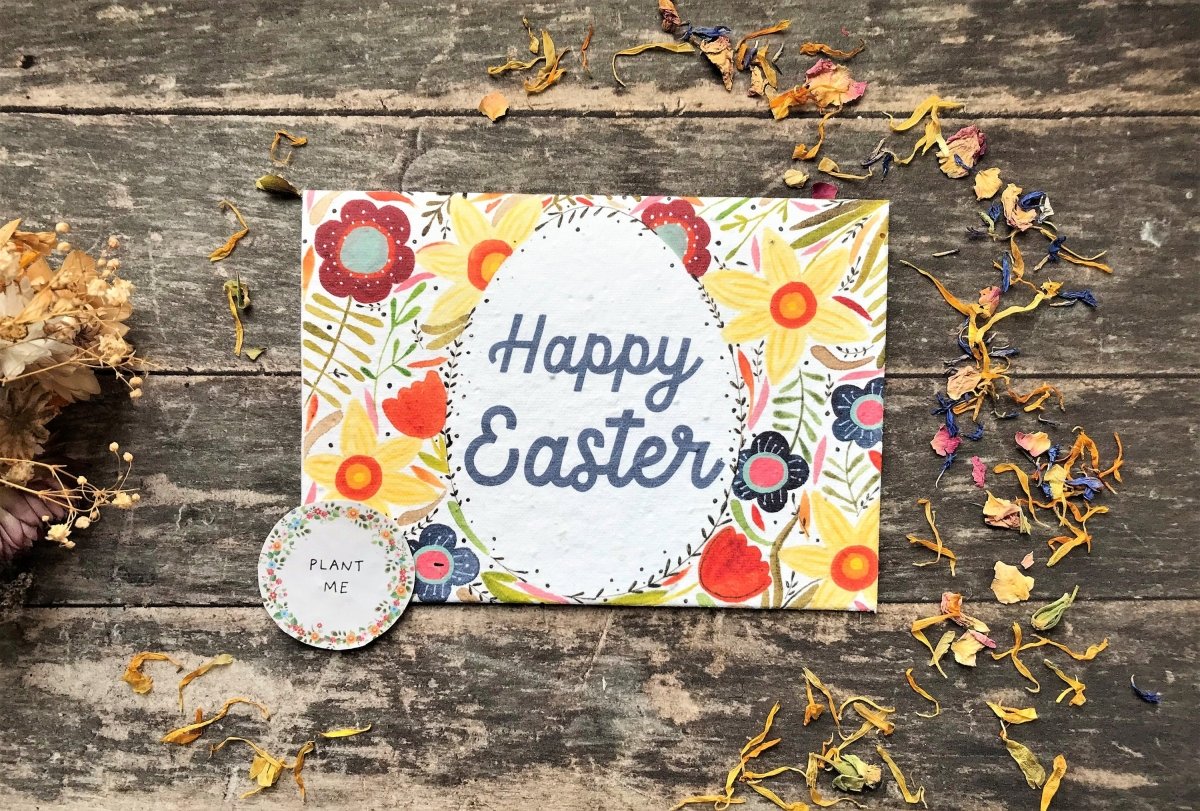 Plantable Seed Paper Easter Card, Blank Inside, Easter Eggs greeting card, Spring flowers, Easter Cards, Happy Easter Cards, - Erika's Whimsical Art