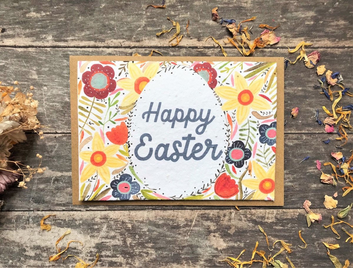 Plantable Seed Paper Easter Card, Blank Inside, Easter Eggs greeting card, Spring flowers, Easter Cards, Happy Easter Cards, - Erika's Whimsical Art