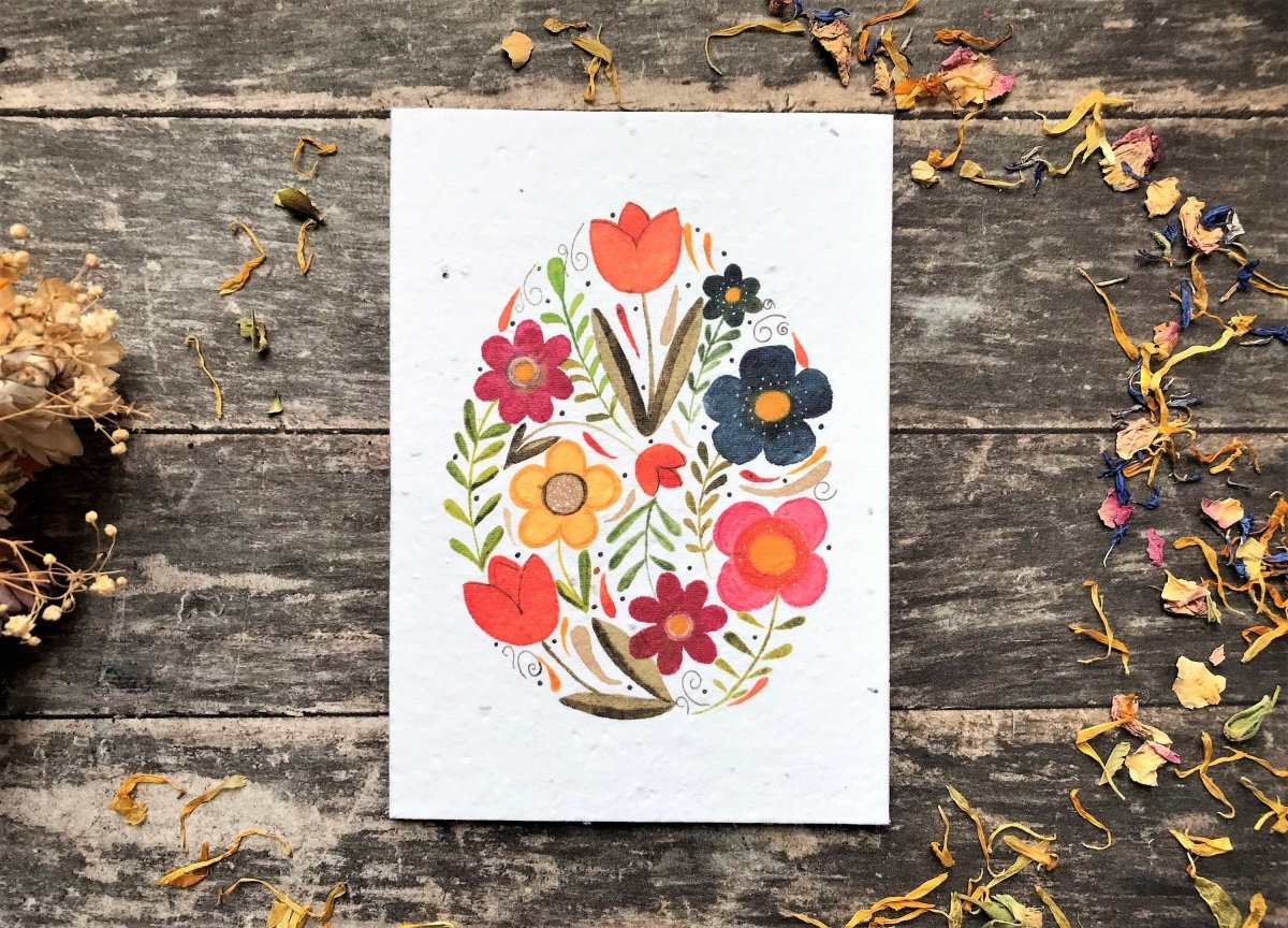 Plantable Seed Paper Easter Card, Blank Inside, Easter Eggs greeting card, Spring flowers, Easter Cards, Happy Easter Cards, - Erika's Whimsical Art