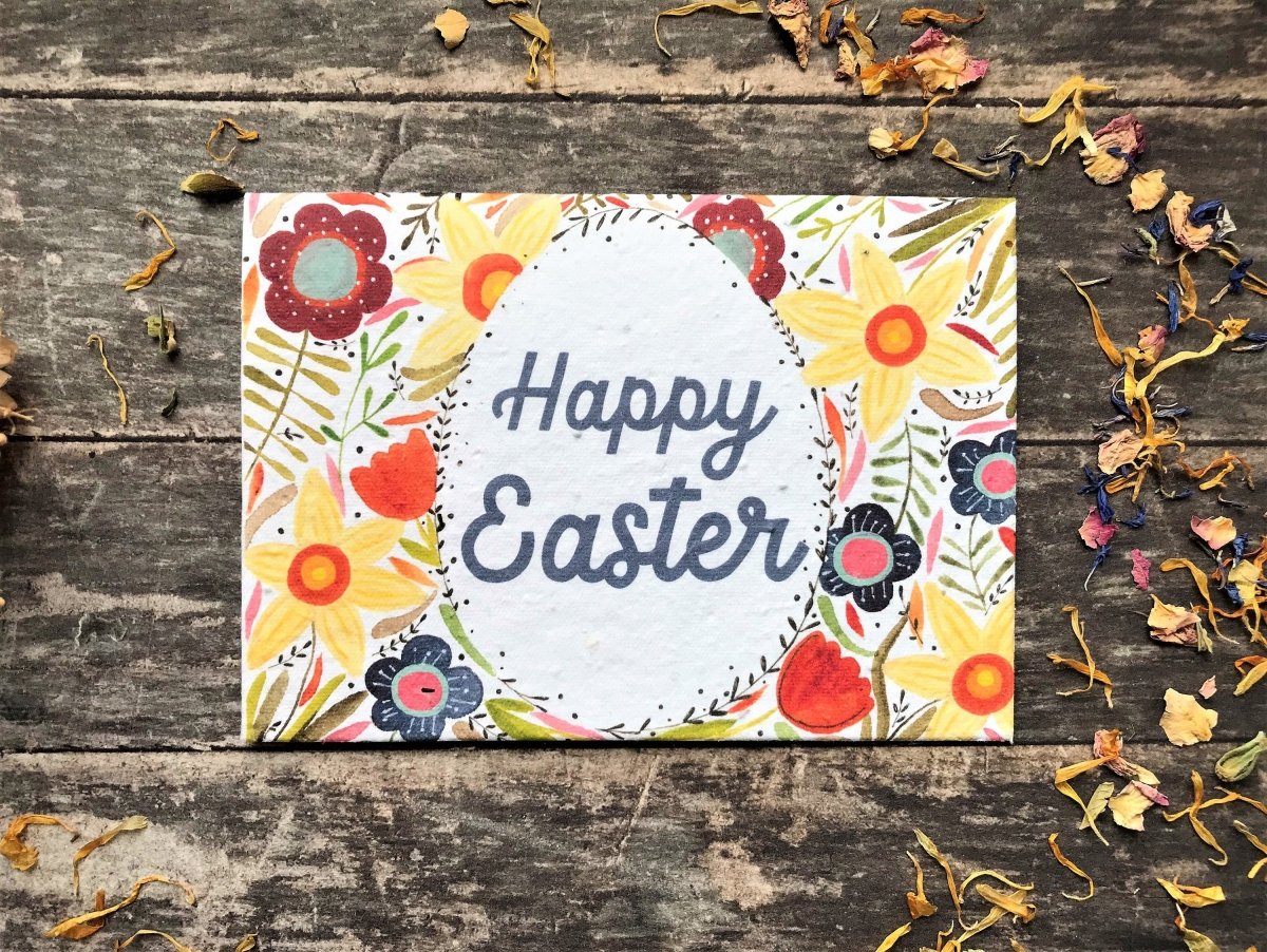 Plantable Seed Paper Easter Card, Blank Inside, Easter Eggs greeting card, Spring flowers, Easter Cards, Happy Easter Cards, - Erika's Whimsical Art