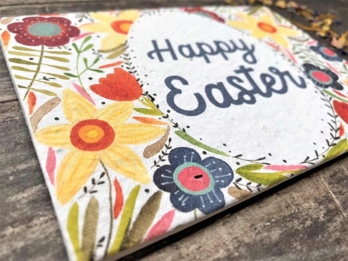 Plantable Seed Paper Easter Card, Blank Inside, Easter Eggs greeting card, Spring flowers, Easter Cards, Happy Easter Cards, - Erika's Whimsical Art