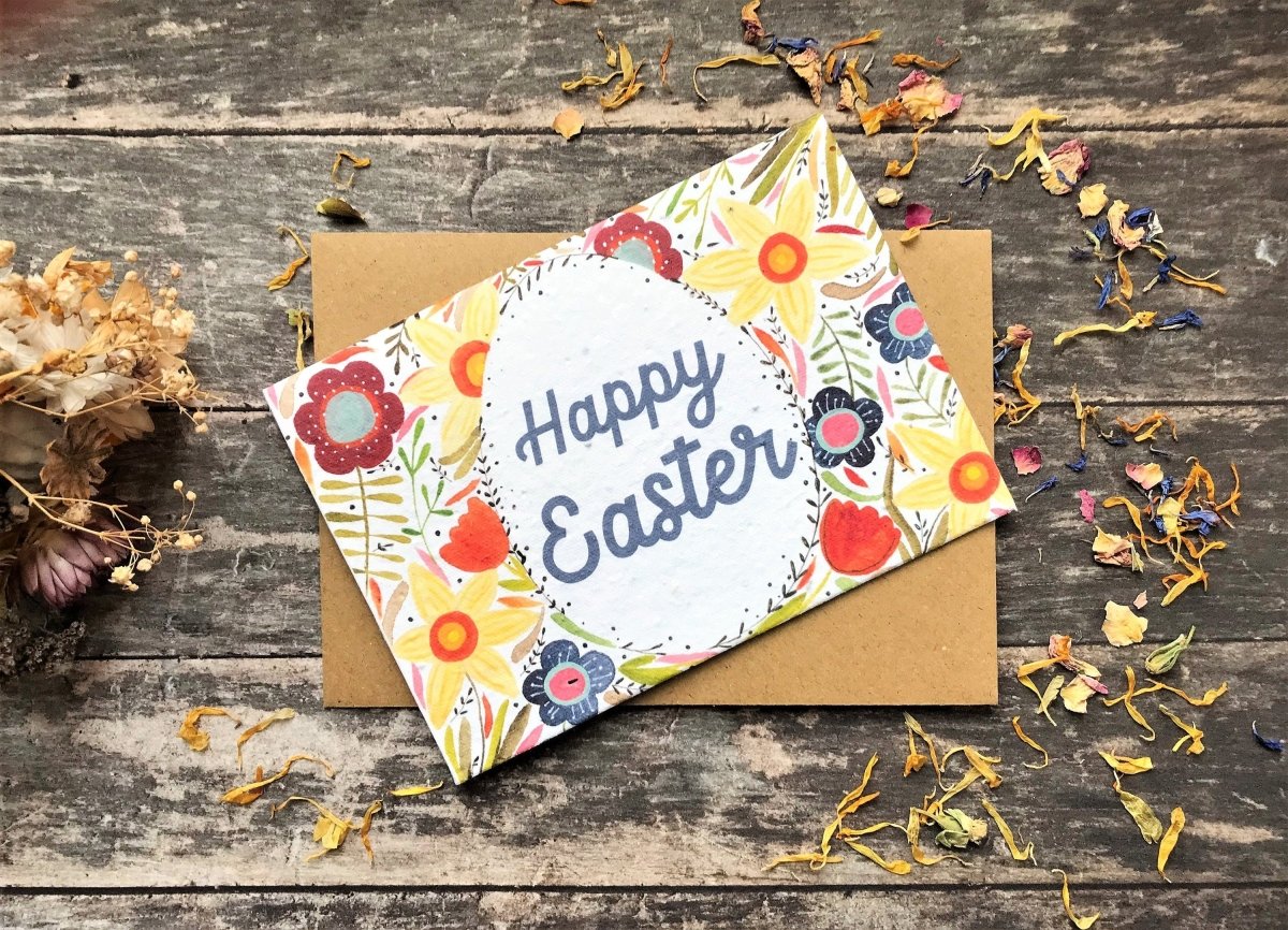 Plantable Seed Paper Easter Card, Blank Inside, Easter Eggs greeting card, Spring flowers, Easter Cards, Happy Easter Cards, - Erika's Whimsical Art
