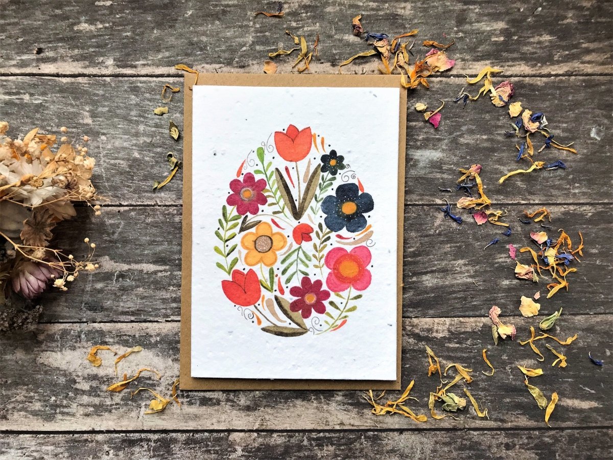 Plantable Seed Paper Easter Card, Blank Inside, Easter Eggs greeting card, Spring flowers, Easter Cards, Happy Easter Cards, - Erika's Whimsical Art