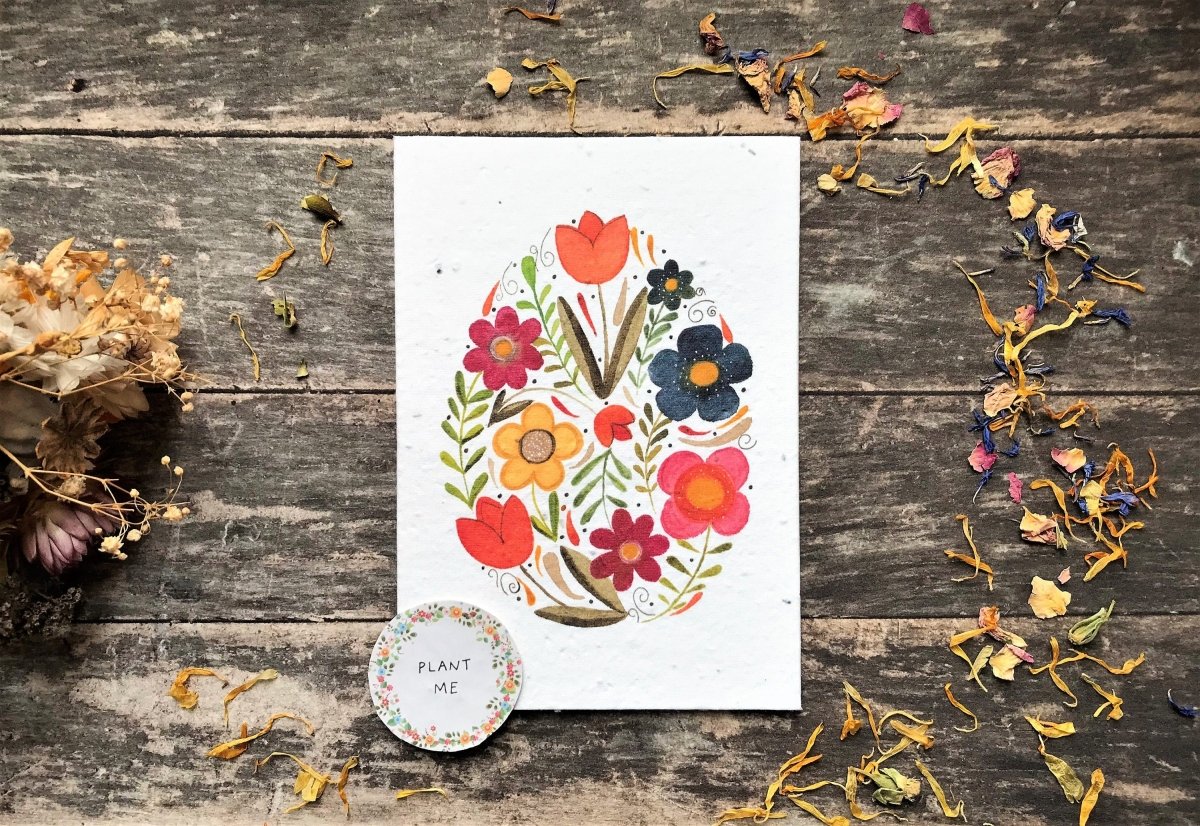 Plantable Seed Paper Easter Card, Blank Inside, Easter Eggs greeting card, Spring flowers, Easter Cards, Happy Easter Cards, - Erika's Whimsical Art