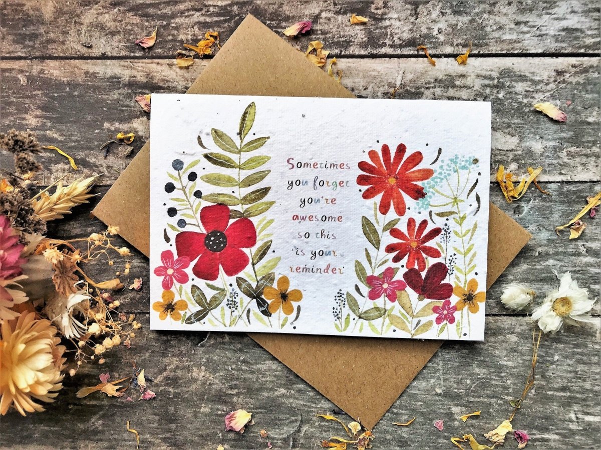 Plantable Seed Paper Greeting Card: Watercolor Flower Design - Erika's Whimsical Art
