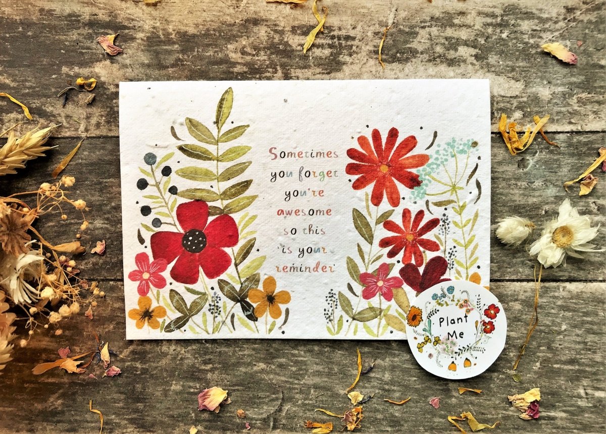 Plantable Seed Paper Greeting Card: Watercolor Flower Design - Erika's Whimsical Art
