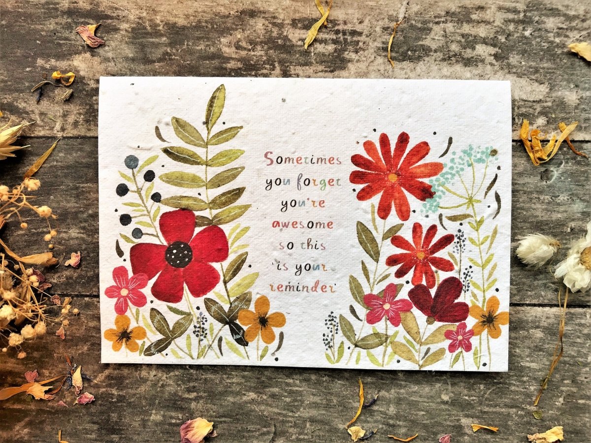 Plantable Seed Paper Greeting Card: Watercolor Flower Design - Erika's Whimsical Art