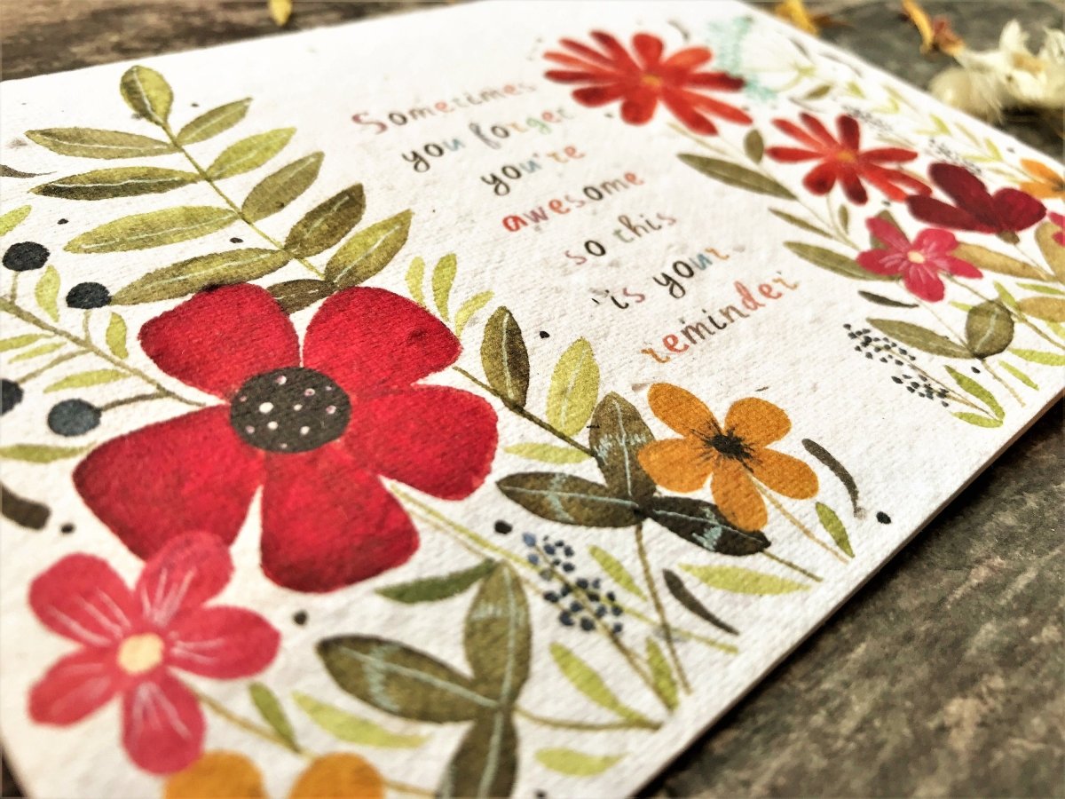 Plantable Seed Paper Greeting Card: Watercolor Flower Design - Erika's Whimsical Art