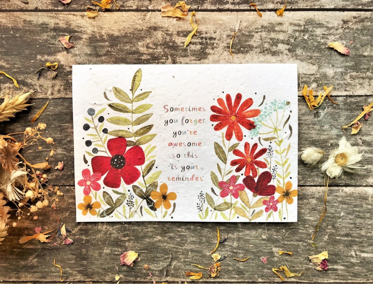 Plantable Seed Paper Greeting Card: Watercolor Flower Design - Erika's Whimsical Art