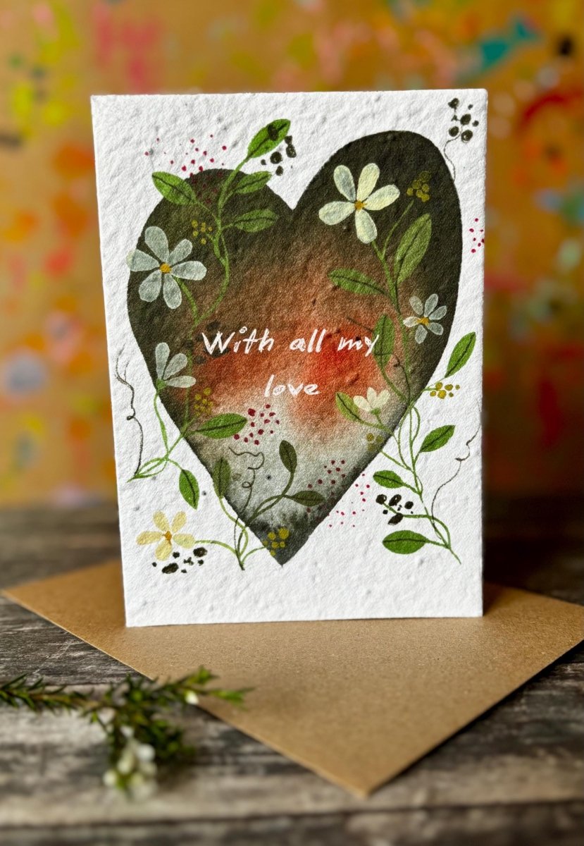 Plantable Seed Paper Heart Card – Wildflower Anniversary Card - Erika's Whimsical Art