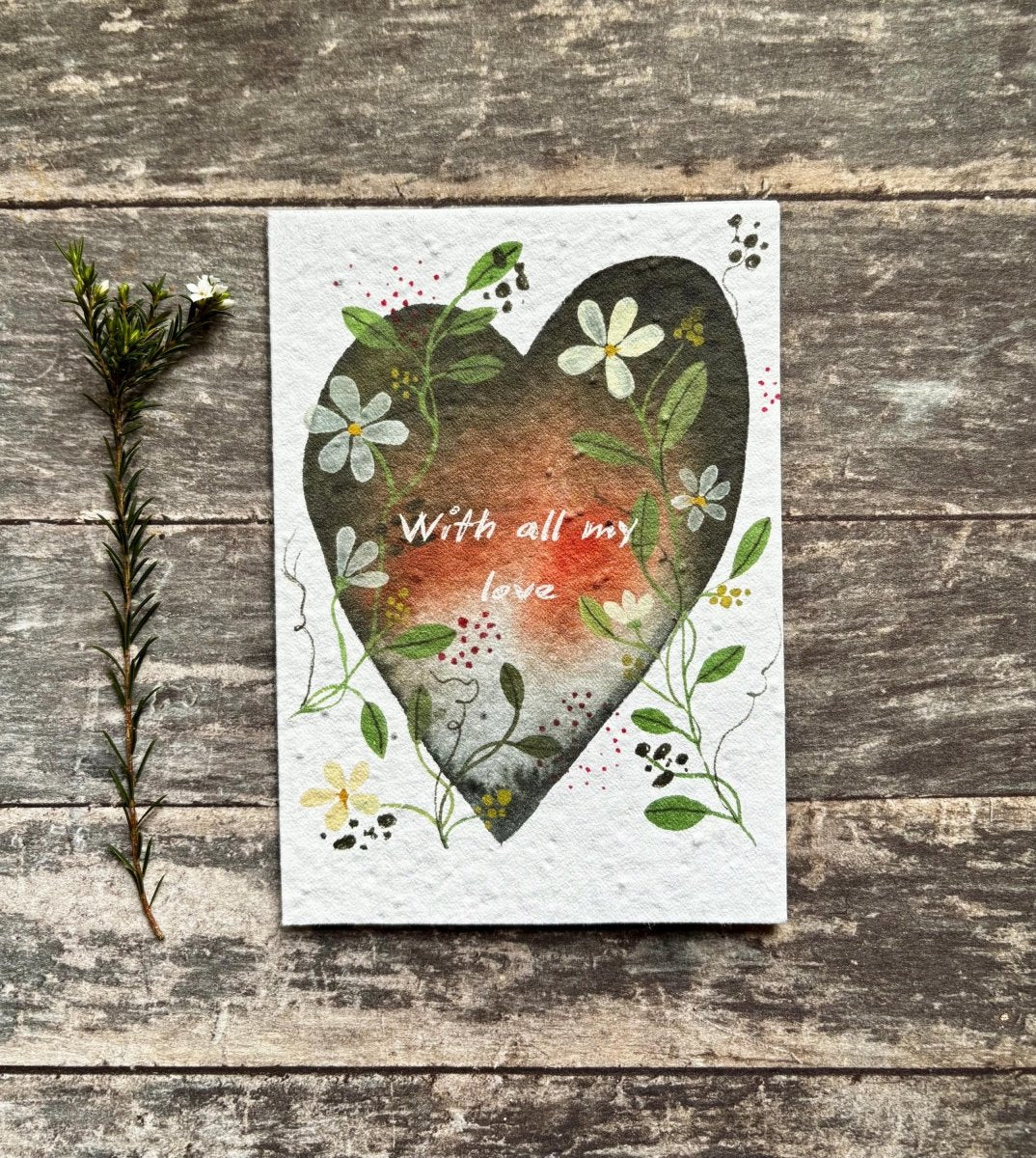 Plantable Seed Paper Heart Card – Wildflower Anniversary Card - Erika's Whimsical Art