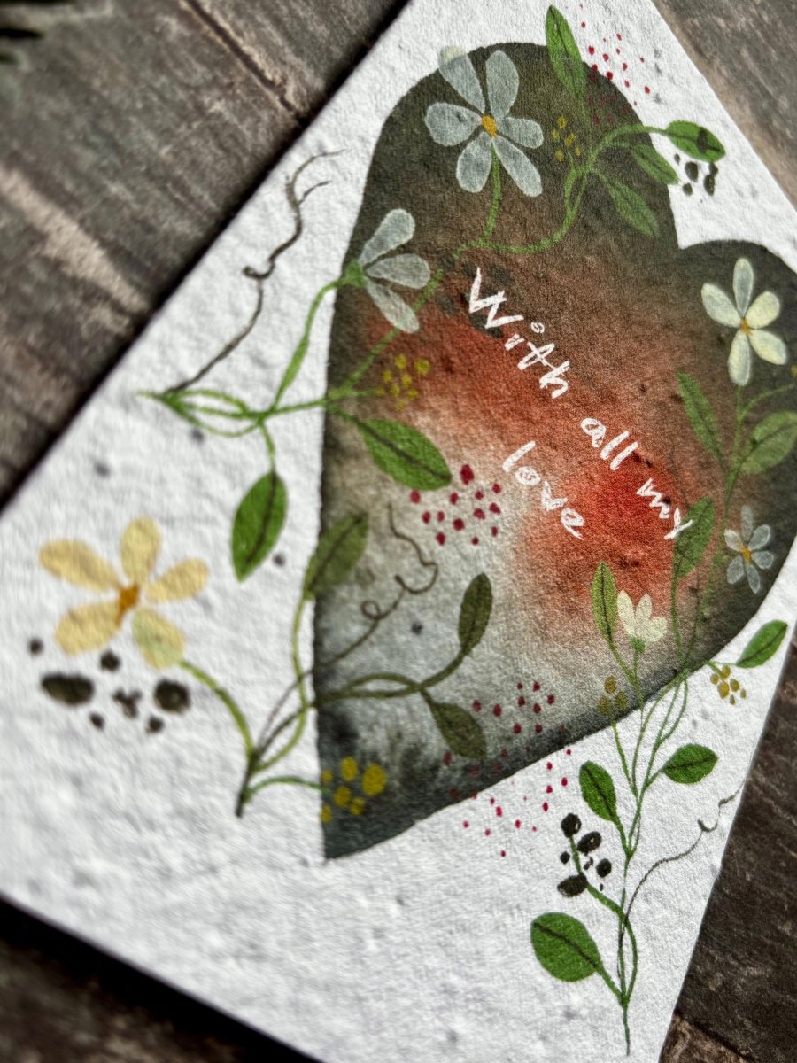 Plantable Seed Paper Heart Card – Wildflower Anniversary Card - Erika's Whimsical Art