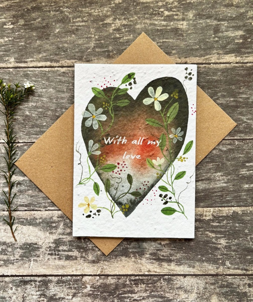 Plantable Seed Paper Heart Card – Wildflower Anniversary Card - Erika's Whimsical Art
