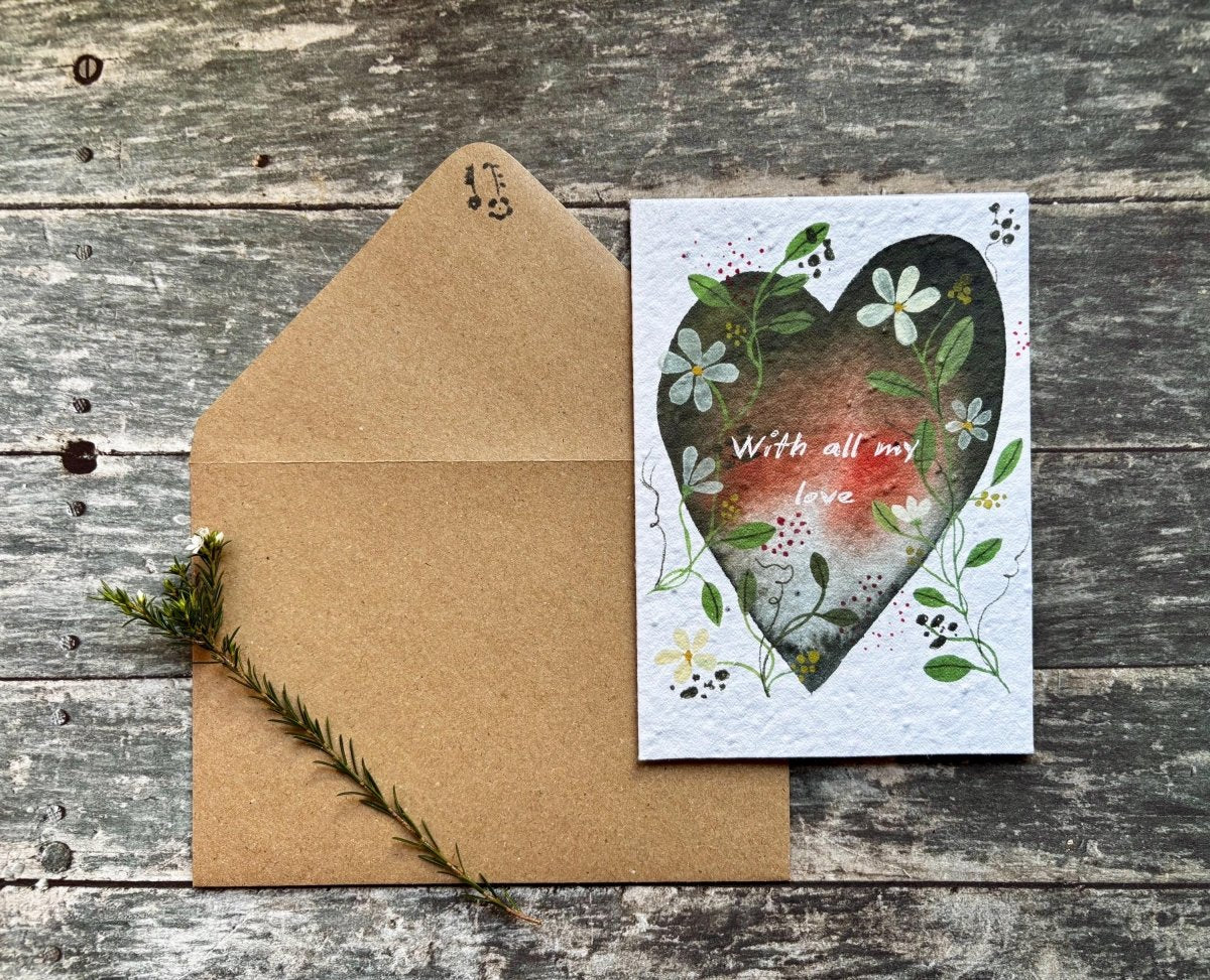 Plantable Seed Paper Heart Card – Wildflower Anniversary Card - Erika's Whimsical Art